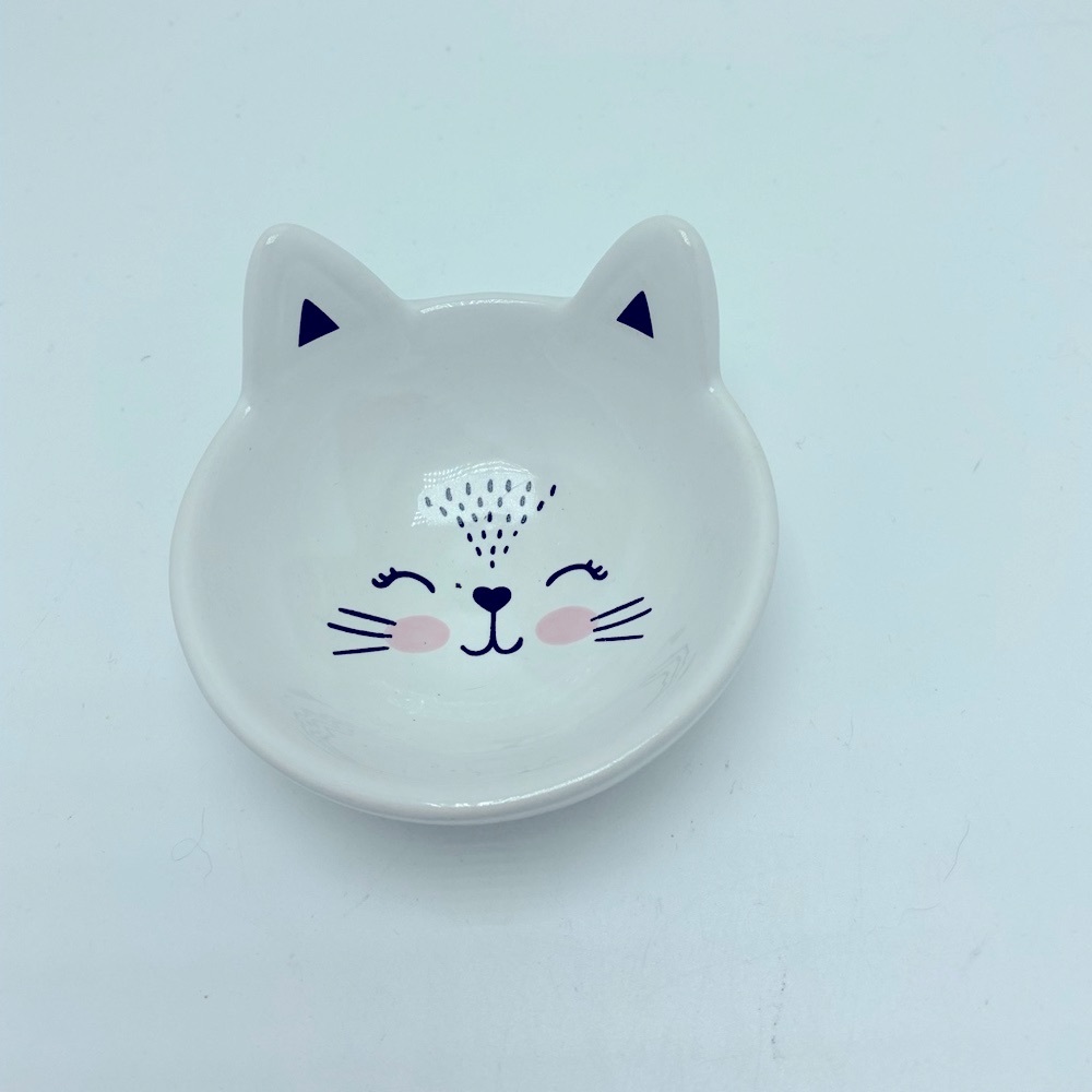 Vide Pochie Cute Kitty Trinket Dish White Porcelain Ceramic